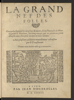 La grand nef des folles, 1583. Page de titre